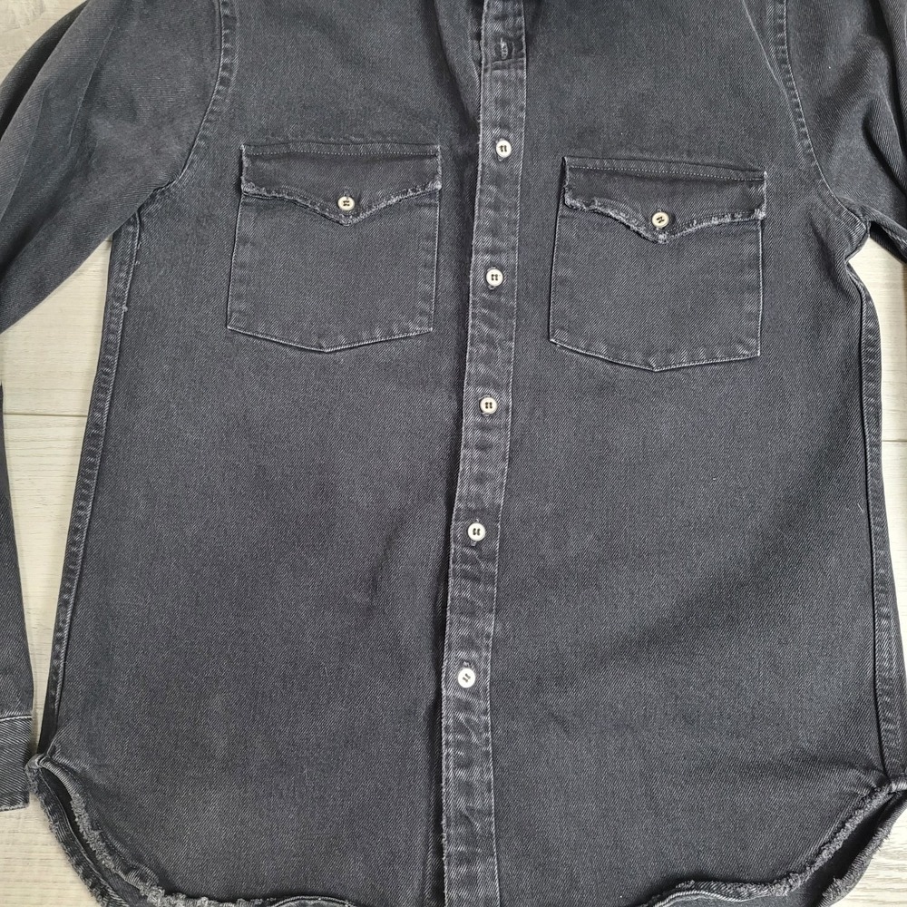 🧥IRO ROEL Shacket Men's L Denim Shirt Jacket Overshirt Black Grunge Streetwear - Picture 4 of 16
